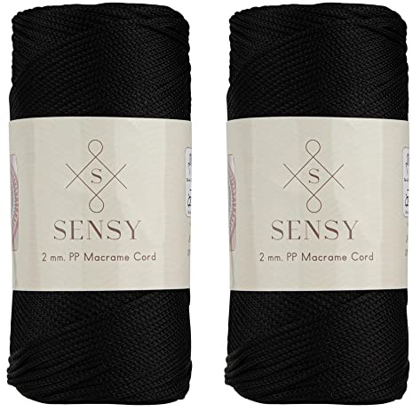 S Sensy - Schwarz 2MM Premium Polypropylen Makramee-Kordel 2 Stück, 230m
