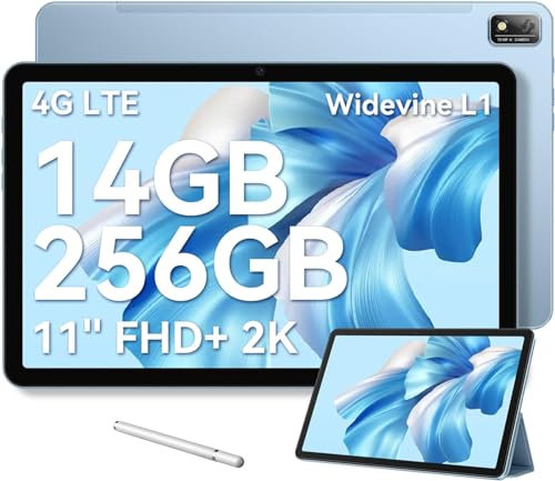 Blackview Tablet 11 Pulgadas, 14(8+6)GB RAM + 256GB ROM(1TB TF) 2K FHD Pantalla - Para Android 12, 4G LTE & 5G WiFi, 7680mAh, Widevine L1, 4 Altavoces/8MP+13MP/Face ID/GPS/OTG