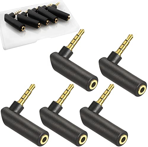 RUNCCI-YUN Adattatore audio da maschio a femmina, Adattatore angolare Spina jack da 3,5 mm angolo retto di 90 gradi, connettore AUX stereo TRRS placcato oro jack 4 poli (confezione da 5)
