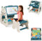 DREAMADE 3-in-1 Kinder Staffelei mit Hocker, doppelseitige magnetische Zeichentafel mit Bücherregal, 2 Boxen & 4 bunten Markern, verstellbare Maltafel mit Sitz, für Kinder 1-5 Jahre (Grün + Weiß)