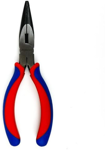 INGDAUM® Spitzzange, Halbrundzange, Radiozange, Storchschnabelzange, 150 mm, mit Schneide und Zweikomponenten-Griffen Rot-Blau für Reparaturen, Montagen, Biegen und Schneiden