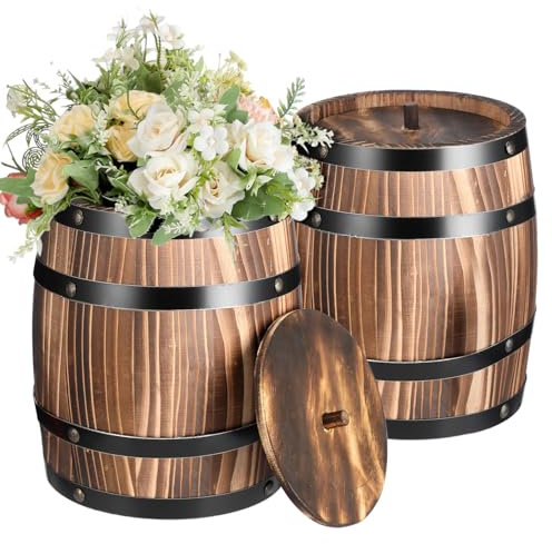 GlikCeil Weinfass-Vase aus Holz, 20,3 x 16,5 cm, Vintage-Blumenvase, Behälter, rustikaler Fass-Pflanzgefäß für Hochzeit, Empfang, Tischdekoration, Zuhause, Innen- und Außenbereich, Garten, Küche,