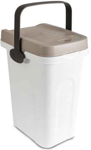 Abfalleimer 7 Liter Weiß-Taupe 23x19x30,5cm - mit Gummidichtung im Deckel mit dem Henkel verschließbar Geruchstdichter Mülleimer Biomüll Windeleimer Wickeleimer Hygieneeimer Katzeneimer Küche Kompost