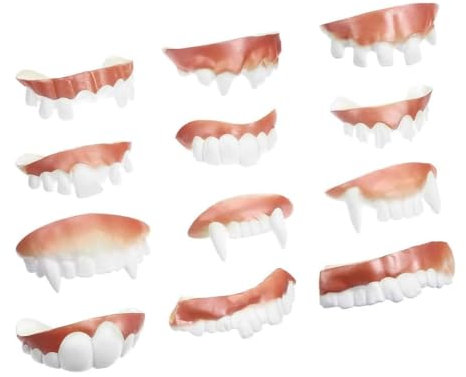 EORPAVU Parties du corps de déguisement pour adultes,Prothèses dentaires et dents de vampire, adaptées aux jeux de rôle de fête, cadeaux de fête costumés d'Halloween (12 pièces)