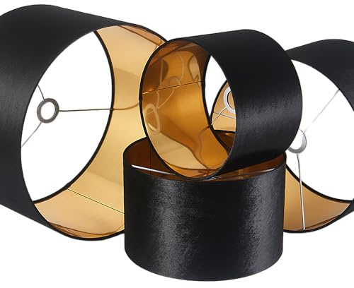 Abat-jour rond velours noir doublure dorée 40 cm E27/E14 | Pour lampe de table, lampadaire ou suspension. Compatible E27/E14. Max. 60 W