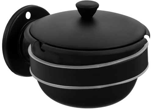 Gatuida Wall Mounted Ashtray with Lid, Stainless Steel Outdoor Ashtray, Smell-Proof Ash Trays for Garden Bar Balcony Home Office Inside Decoration - Black