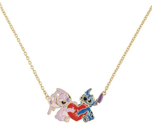 Disney Collar con colgante de corazón chapado en oro Stitch & Angel, talla única, Chapado en oro, No es una piedra preciosa