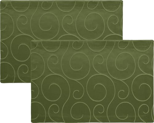 Erwin Müller Tischset im 2er-Pack, Platzset Oberhausen, Damast Ranken dunkelgrün Größe 35x50 cm - pflegeleicht, bügelleicht, mit Kuvertsaum