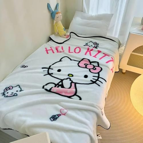 Hellokitty Manta De Franela, Manta Acogedora Niños Franela para Sofá, Manta de Forro Cama Versátil Manta de Peluche, Cálida Manta para Cama Ligera para Adultos Niños 100x140cm