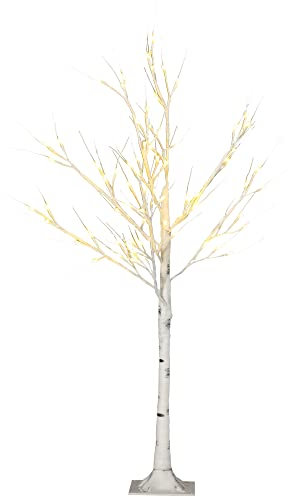 HOMCOM 120 cm Kunstbaum, Weihnachtsbaum Birken mit LED, Kunstbirke, Birkenbaum, Weihnachtsdeko für Hochzeit, Party, Geburtstag