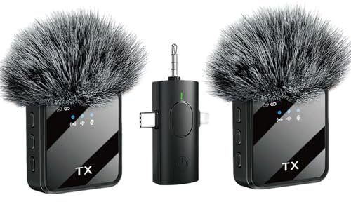 Wireless Microphones, 3 IN 1 Lavalier Microphone with Noise Cancellation 3.5 mm Microphone 2 Pack Mini LED Display Mic for Interview, ASMR, Video and Podcasting Wireless Microphones