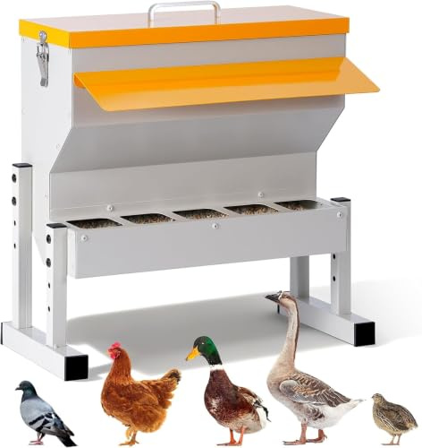 16L Futterautomat Hühner Draußen mit 5 Futteröffnungen, Metall, Wandmontage | Automatischer Futterspender, Erhöhte Futtertröge für Geflügel, Enten, Hängend