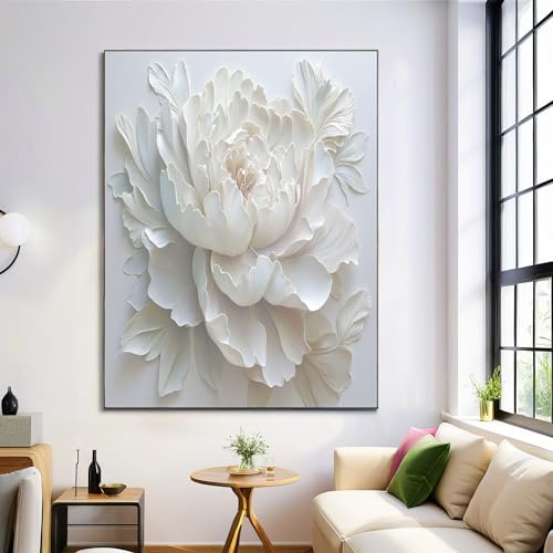 Cuadro Sobre Lienzo Relieve, Tridimensional Peonía, Lienzo Pintura Poster Imagen Foto Cuadros Blanco Decorativos Pintura Decoracion Salon Modernos, 50x70cm Sin Marco