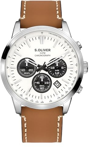s.Oliver Herrenuhr - 44 mm - analoge Armbanduhr mit Quarzwerk - Chronograph & 3 Zeiger - hoher 5 ATM wasserdicht - Kratzfest