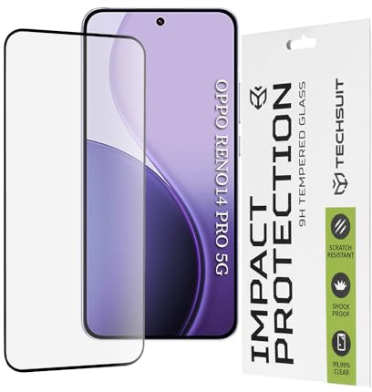 Techsuit Displayschutzfolie für Oppo Reno14 Pro Gehärtetes Glas mit 9H Härte, Vollständige Abdeckung, Stoßschutz, Oleophobe Beschichtung, Anti Fingerabdruck, Blasenfrei, 111D Full Glue