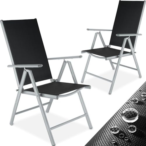 TecTake® Lot de 2 Chaises de Jardin Pliantes avec accoudoirs Chaises d´extérieur avec Cadre en Aluminium, Dossier Haut Réglable 7 Positions, Résistante intempéries, pour Salon de Jardin Exterieur