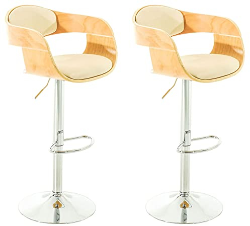 CLP 2er Set Barhocker Kingston Mit Kunstlederbezug I Höhenverstellbarer Barstuhl Mit Robustem Metallgestell, Farbe:Natur/Creme