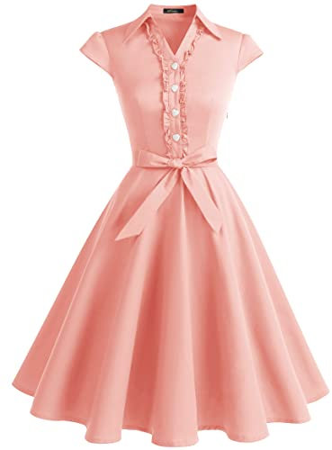 Wedtrend Damen 50er Vintage Retro Rockabilly Swing Kleid Kurzer Ärmel Cocktailkleider WTP10007BlushXL