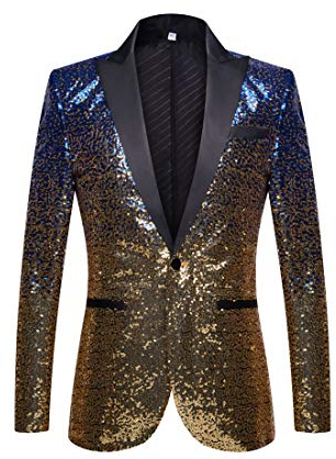 PYJTRL - Chaqueta para Hombre, diseño de Lentejuelas (XS, Azul Dorado)