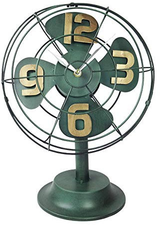 Emartbuy Vintage Retro Industrial Style Metal Table Fan Clock Rustic Home Office Decor - Green