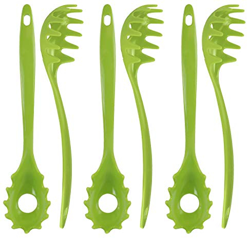 Spaghetti Spoon, Pasta Server, Fork with Ergonomic Handle, Heat Resistant, BPA Free11.5 inch Melamine Utensil by Reston Lloyd, 6 piece set, Lime