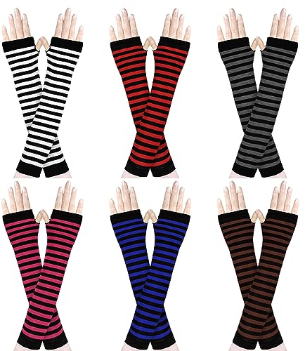 Amandir Lange fingerlose Handschuhe für Damen, Armstulpen, gestrickt, Daumenloch, dehnbare Handschuhe, Weiß, Rot, Dunkelgrau, Rosa, Blau, Braun, Einheitsgröße