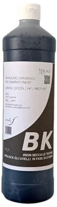 INK-J - Encre noire pour Canon, Epson, HP, Brother, recharge pour cartouche, compatible type dye, haute fluidité, ne sèche pas les têtes, bouteille de 1 L, nettoie les buses en phase d'impression