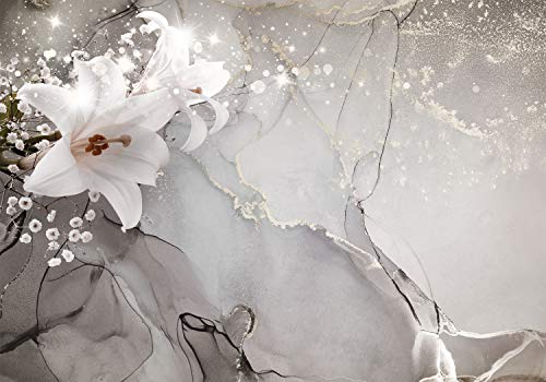 decomonkey Fototapete Blumen Abstrakt 400x280 cm XL Tapete Fototapeten Vlies Tapeten Vliestapete Wandtapete moderne Wandbild Wand Schlafzimmer Wohnzimmer Lilie Steinwand Mauer