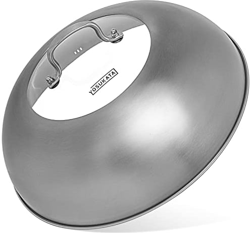 YOSUKATA Wok-Deckel 34,5 cm - 304 Edelstahl-Wokdeckel Mit Gehärtetem Glas und Dampflöchern - Abdeckung für 36 cm Wokpfanne - Schmelzkuppel - Grill-Zubehör