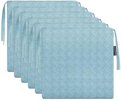 Brandsseller 6er Set Sitzkissen 40x40 cm in changierender Optik – Bequeme Stuhlauflagen mit Bindebändern & abnehmbarem Bezug – Dekorative Sitzpolster für drinnen und draußen - Blau