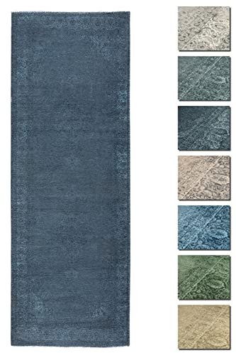 Kelim Vintage Teppich Wohnzimmer Blau 80 X 290 cm - Moderner Kurzflor Teppich - Super Soft
