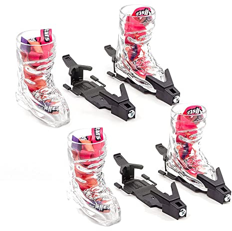 Herzeug 4x Schnapsglas zum Umhängen für das perfekte Apres Ski Party Outfit Schnapsgläser in Skischuh-Form. 4 Stück Ski Shot mit passender Bindung und Band zum Umhängen