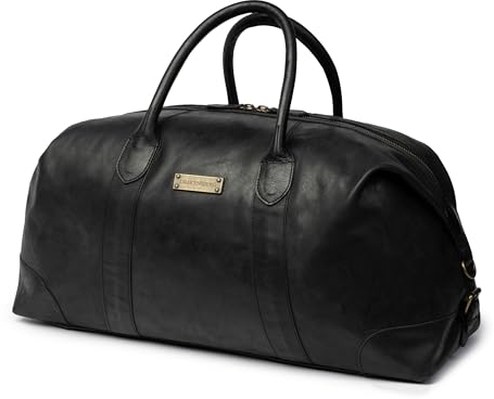 DRAKENSBERG Weekender 'David' (L) große Leder Reisetasche Herren und Damen, erweiterbar, 60L - Vintage-Schwarz, DR00366