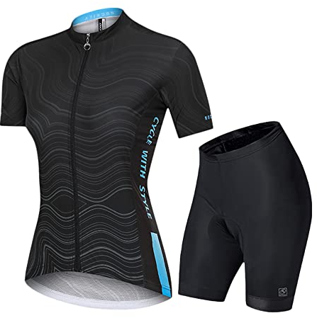 NUCKILY Damen Radtrikot Bike Shirt Atmungsaktive Fahrradbekleidung Set Kurzarm Trikot & Radhose mit 3D Sitzpolster MTB Radsportanzug