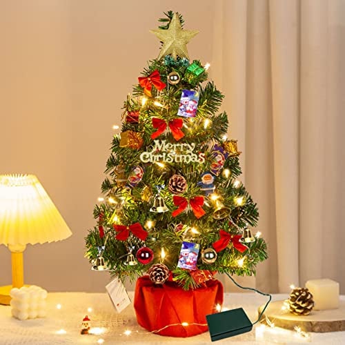 60cm Mini Weihnachtsbaum Künstlich Klein Mit LED Lichterketten, Vergossener Kleiner Baum Mit Stern für Weihnachtsdekoration