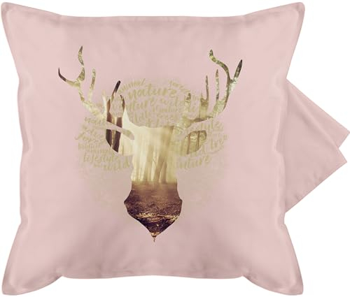 Kissenbezug - Dekoration Kissen - Hirsch Jäger - 50 x 50 cm - Hellrosa - hirschkissen jaeger kissenhullen 50&50 mit hirschmotiv geweih baumwollkissen bavaria kissenhüllen hirsche sofakissen