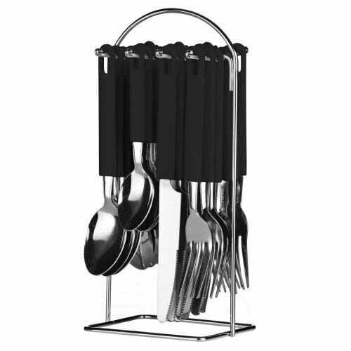 Vision4ever 24 Piece Cutlery Set with Chrome Stand Essentials Useful for Every Home (Black)