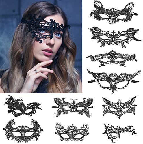JOYUE 10 Stück Damen Spitze Maske Venezianische Masken Sexy Lace Maskerade Maske Spitzenmaske Augenmaske für Halloween Karneval Kostüm Party Maskenball Cosplay