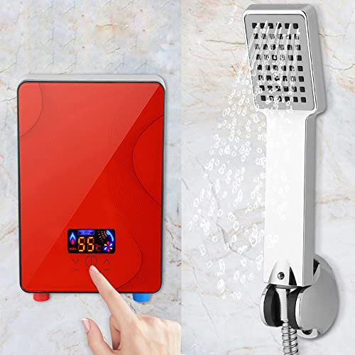 6 500 W genomströmningsvärmare, elektrisk minivattenvärmare, LCD-digital display, temperatur, elektrisk vattenvärmare, 220 V30–55 ℃, tre sekunder genomströmningsvärmare (röd)