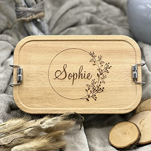 Thiger Brotdose mit Fächern Kinder & Erwachsene - Hochwertige Lunchbox - Brotdose Mädchen - Personalisiert - Brotdose Schule - Blume - (1100 ml + 1 Trennwand, Blumenkranz 2)