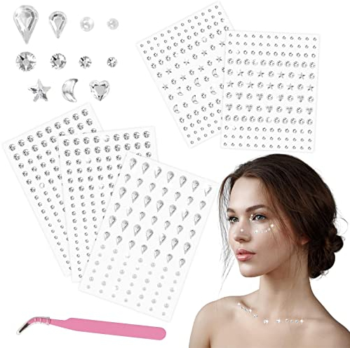 Annhao 668 Pezzi Adesivi Strass Brillantini Make up, Strass Adesivi Brillantini Adesivi per Viso con Pinzette per Festival Fai da Te Nail Art Viso Decorazione Accessori per Feste (Forme Multiple)