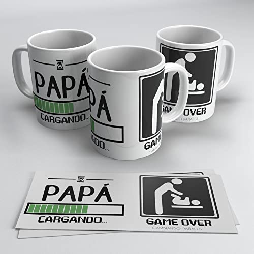 Taza para Papá primerizo Futuro papa cargando - Papa Game over - Futuro Super Papa - Regalos originales Padre Primerizo (Cargando Pañales)