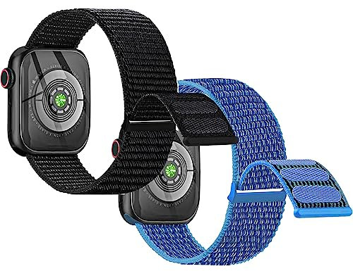 2 Stück Kinder Nylon Armbänder kompatibel mit Apple Watch 38mm 40mm 41mm 42mm (Series 10) Armband, Weiche Armbänder für iwatch Series 10 9 8 7 6 5 4 3 2 1 SE SE2