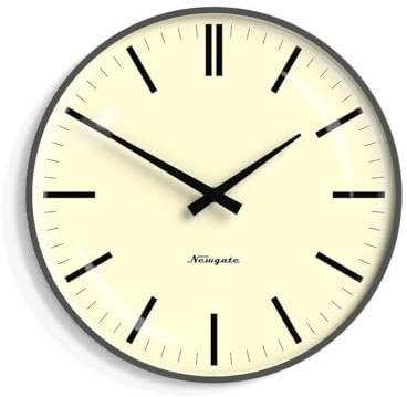 NEWGATE® Radio City wanduhr | Rundes Metall Retro Design | 33cm | Grau | Linse aus gewölbtem Glas | Stilvolles markierungszifferblatt | Für küche, Wohnzimmer oder büro