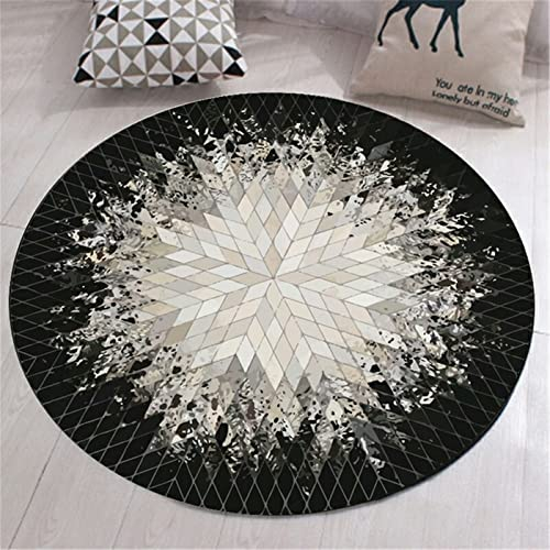 Highdi Alfombras Redondas, Tapete Redondo Lavable Antideslizante, Alfombra de Área Redonda Grande para Salón, Sofá, Mesa de Café, Estudio, Comedor, Dormitorio, Oficina (140cm,Cristal Negro)