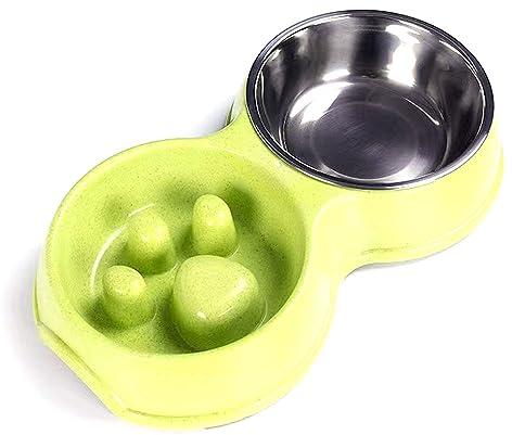 Angeer Stainless Steel Slow Feeder Dog Bowl - Double Anti-Choke & Non-Tip Design, UK Pet Bowl with Non-Slip Base for Fast Eaters, Durable Cat/Dog Dish for Portion Control & Digestive Health (Green-M)