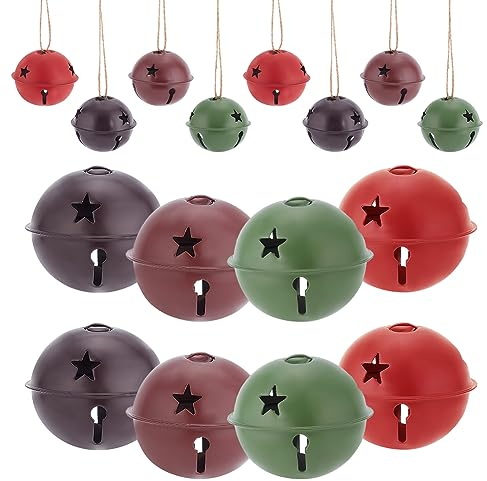 WEBEEDY 16 campanellini natalizi con sagoma a stella, 4 colori, decorazione da appendere per albero di Natale, ghirlande e feste (misura grande: 5 cm)