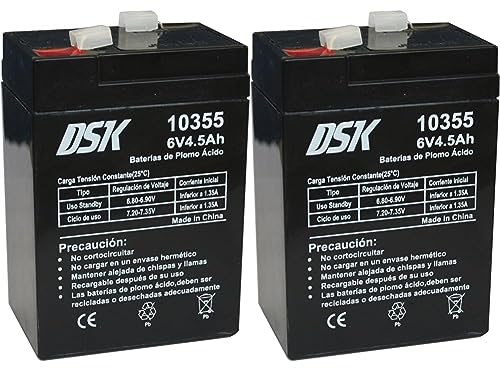 DSK 10355 - Batterie au Plomb AGM Rechargeable scellée 6V 4,5Ah. Idéal pour Les Voitures et Les Motos électriques pour Enfants, Scooters, systèmes UPS, systèmes de sécurité. Le Gel ne se renverse Pas