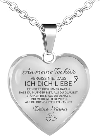 TOLOWOBK Kette Damen Herz Geschenke für Mädchen Silber Anhänger Halskette Tochter Geschenk von Mama Inspirierende Ketten An Meine Tochter Ostern Geburtstag Geschenke für Tochter von Mama Papa