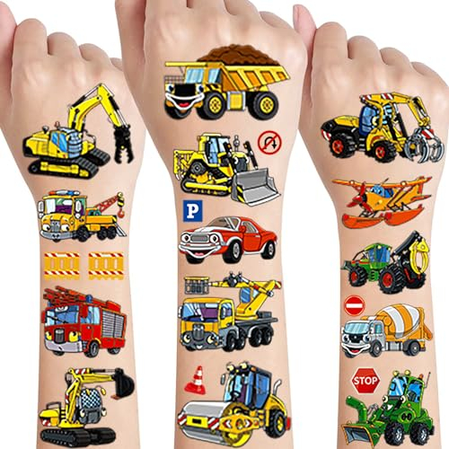 Tattoo Kinder,Bagger Tattoo Hautfreundliche 10 Blätter,Cars Kindertattoos Jungen,Wasserdichte Temporäre Tattoos Set mit Auto Flugzeug Schiff Fahrzeugn,Mitgebsel Kindergeburtstag Party-tattoos Deko